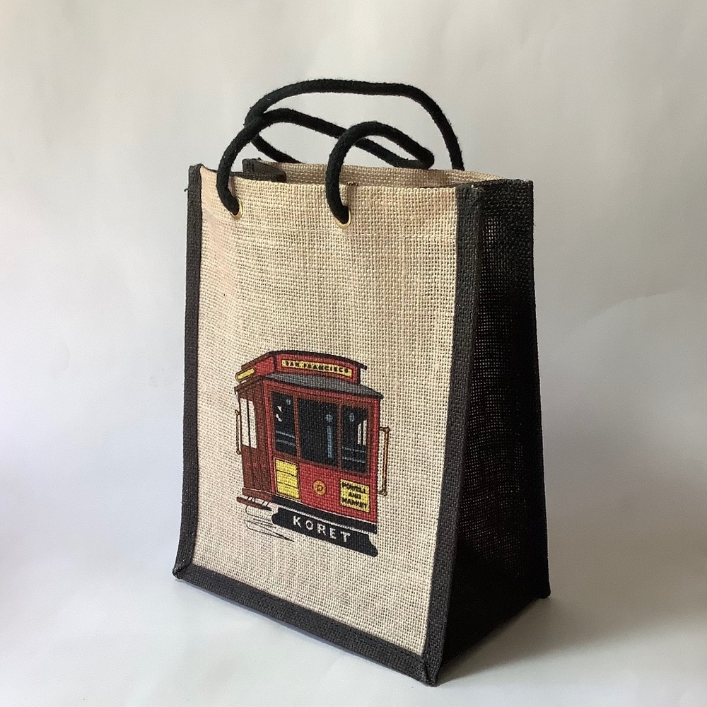 Koret San Francisco cable car burlap tote bag